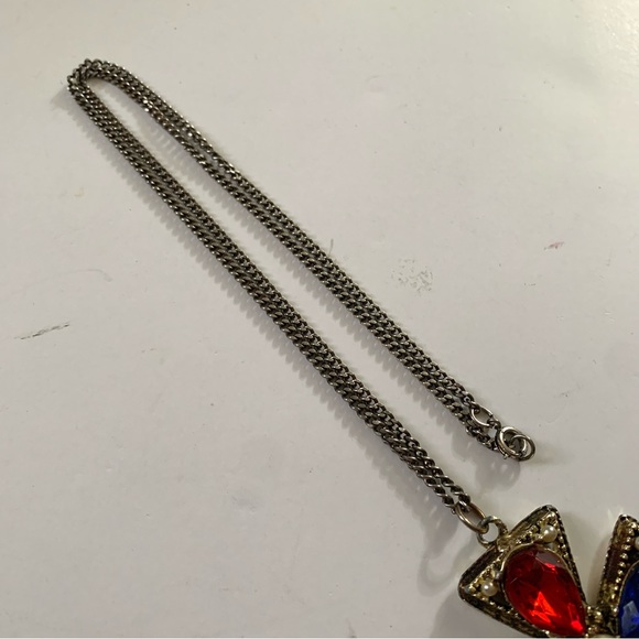 Vintage Rhinestone Maltese Cross colorful Necklace Gold tone - Picture 2 of 9